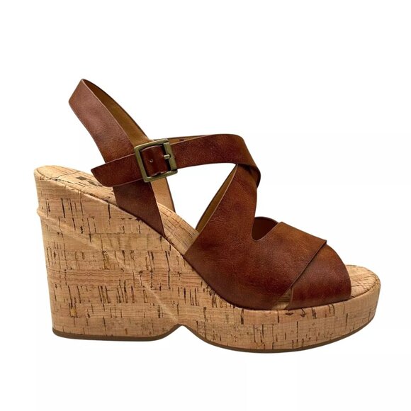 Kork-Ease Shoes - Korks Brigitte Women's Wedge Platform Sandal Size 7 Brown/Tan Open Toe Style